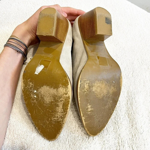 Shellys London Gray Suede Bootie Women 10 Ankle Boots Cut-Out Heeled Pointed Toe - Picture 6 of 11